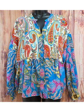 Gigi Moda Paisley Print Button-Up Blouse Top Medium Made in Italy